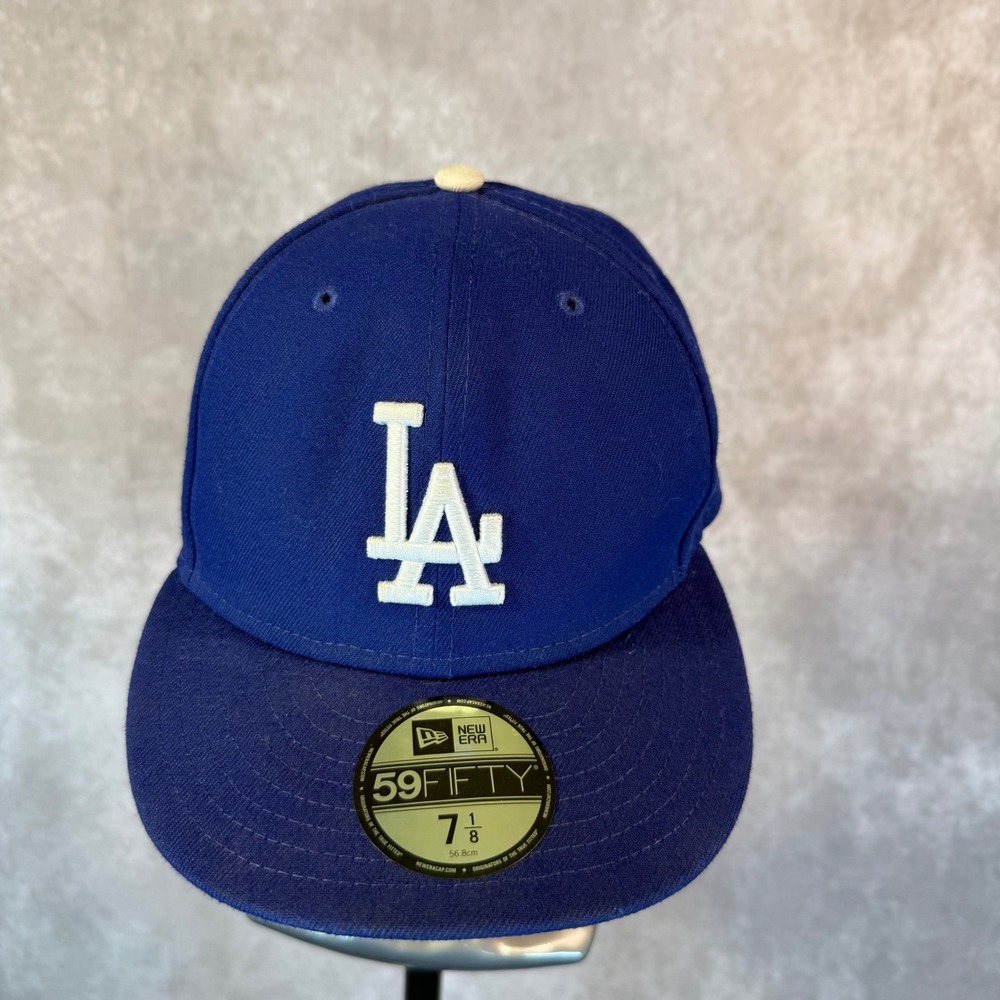 New Era Los Angeles Dodgers 59FIFTY Hat Mens 7 1/8 Blue Fitted On Field Cap MLB